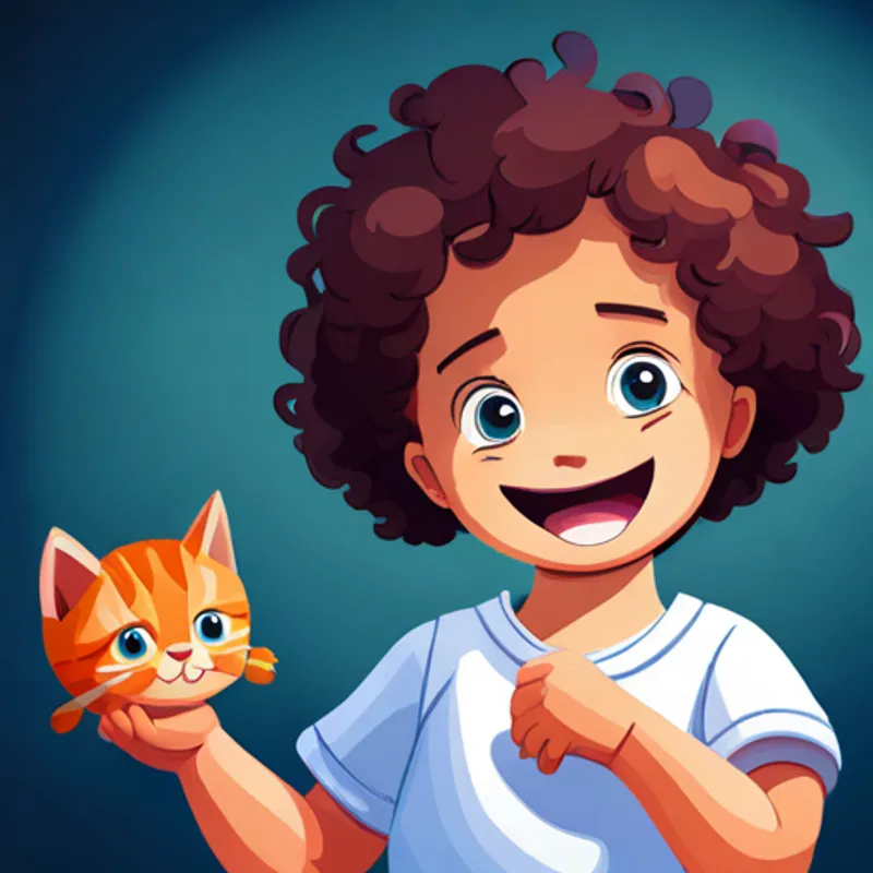 Adorable baby with curly hair and a big smile and Playful orange kitten with a mischievous expression playing and smiling