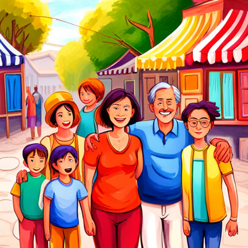 Cheerful family wearing bright clothes, diverse and happy and friends celebrating colors with happiness