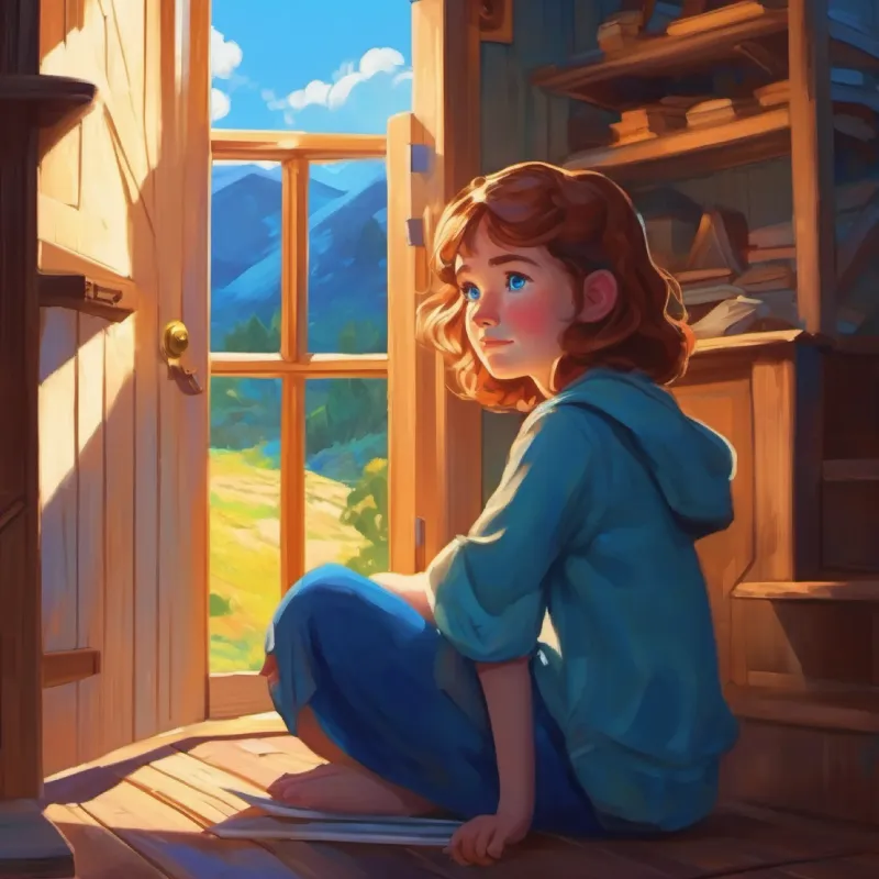 Bright blue eyes, thoughtful freckles touches triangle, walls light up, secret door opens