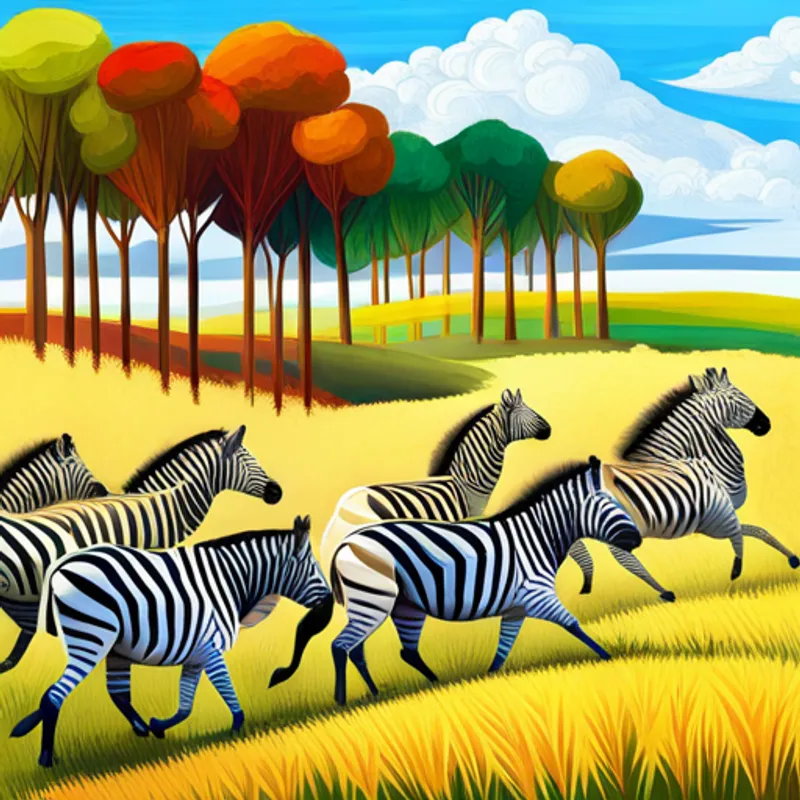 Zebras running in a herd and grazing
