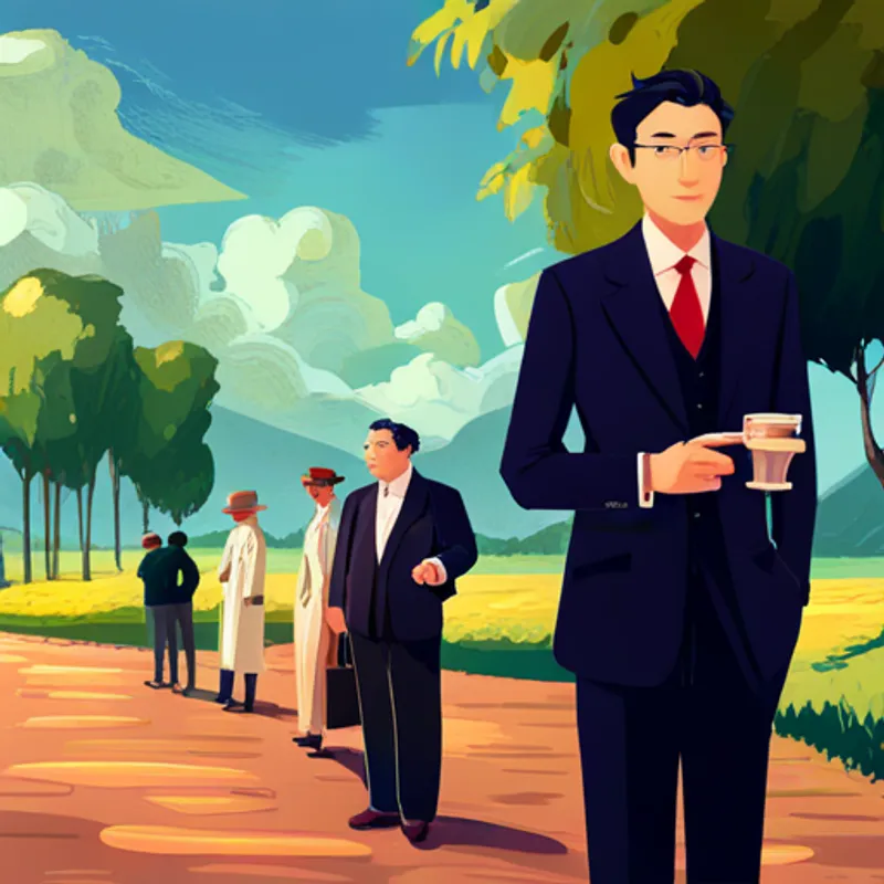 A wealthy man with a modern style and confident demeanor. invites his friends to a fancy party