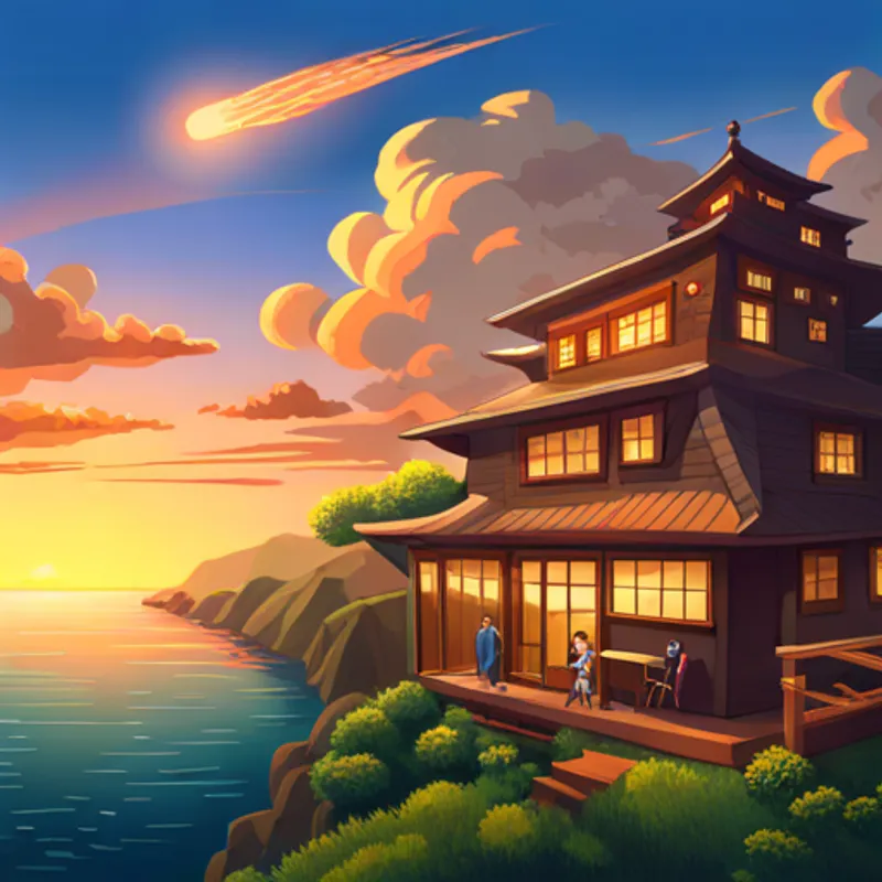 A meteor crashes into A wealthy man with a modern style and confident demeanor.'s house during the party