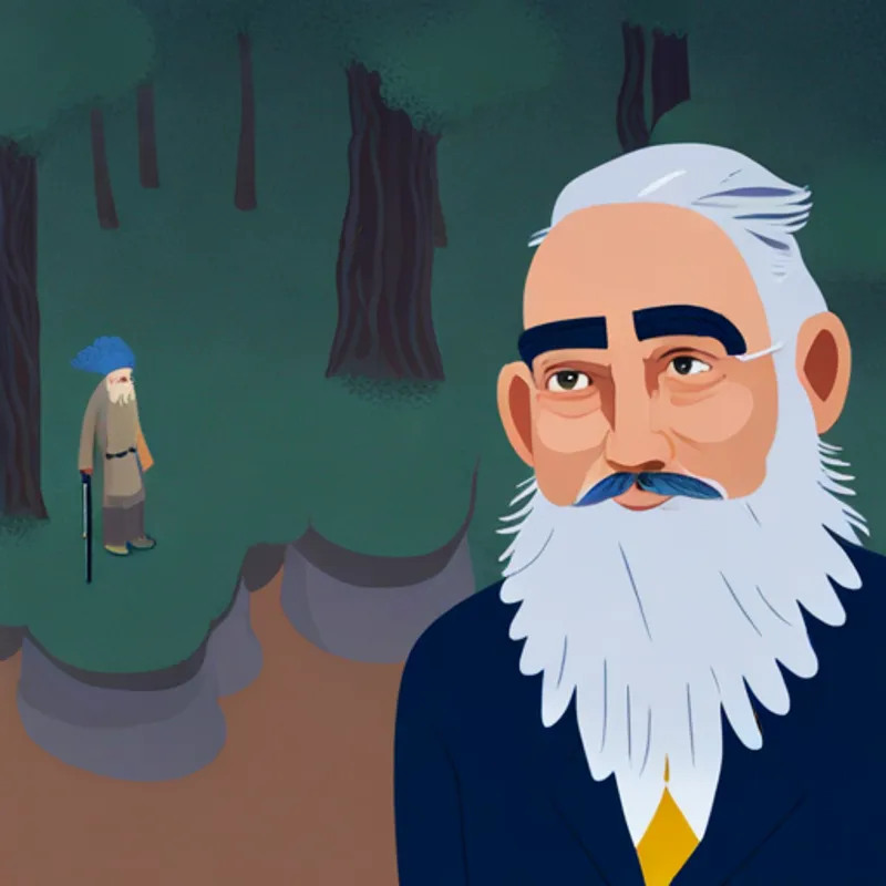 Bill and An older man with a long white beard and wise eyes. reach a beautiful and magical land