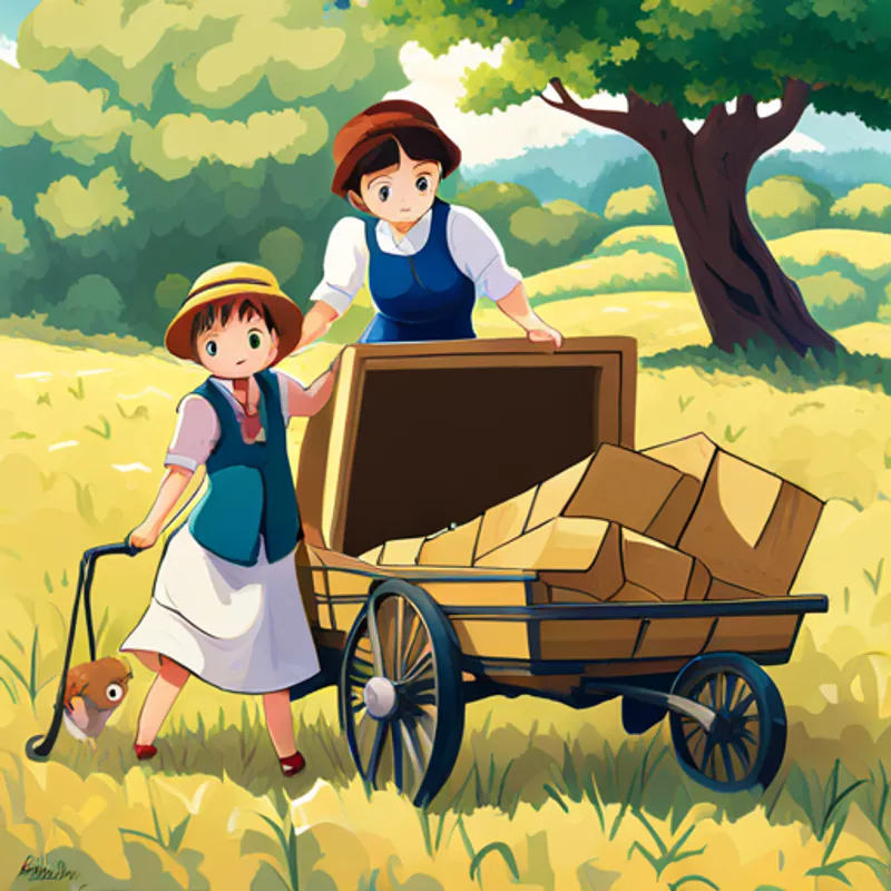 Lucy helping her family pack the wagon