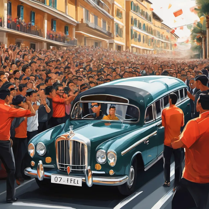 While Ronaldo was amazed by the reception, he also felt a little overwhelmed. He hadn't expected such an enormous outpouring of love and support. Behind his fame and success, he was just a humble person who loved playing football and making people smile. This grand welcome touched him deeply. Finally, the buses arrived at the hotel. As the team stepped out of the buses, their black SUV escorts formed a protective circle around them, ensuring they could safely enter the hotel. Cristiano Ronaldo turned back and waved at the screaming fans, thanking them for their incredible support.