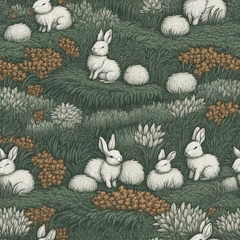 A little bunny with fluffy white fur and big floppy ears. the bunny reunited with his family at the edge of the forest.