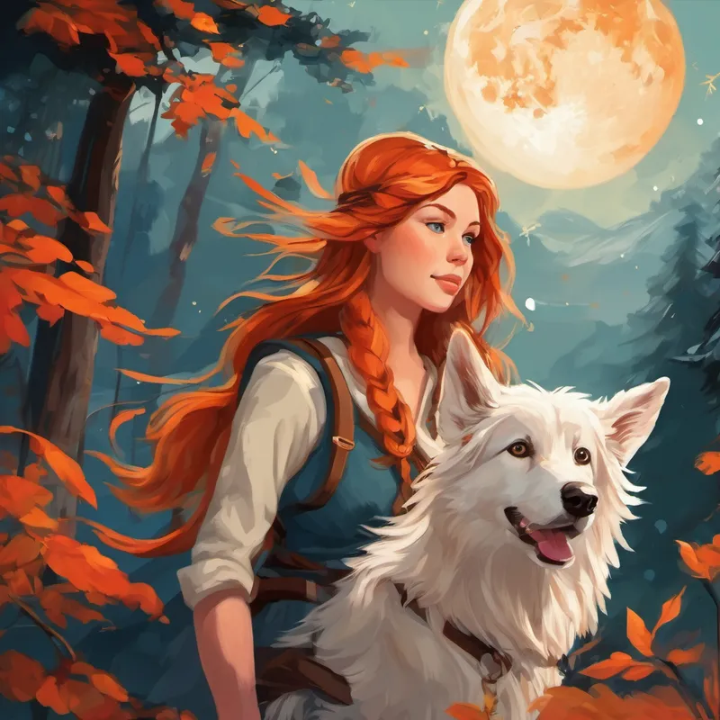 Es war einmal ein kleines Wikingermädchen namens Freya. Mit ihren roten Haaren, die wie Feuer leuchteten, und ihrem treuen kleinen weißen Hund erlebte sie viele aufregende Abenteuer in ihrem Dorf. Eines Abends, als der Mond hoch am Himmel stand und die Sterne funkelten, spürte Freya eine besondere Magie in der Luft. Sie wusste, dass es Zeit für ein großes Fest war - ein Fest über Geschichten und Abenteuer.