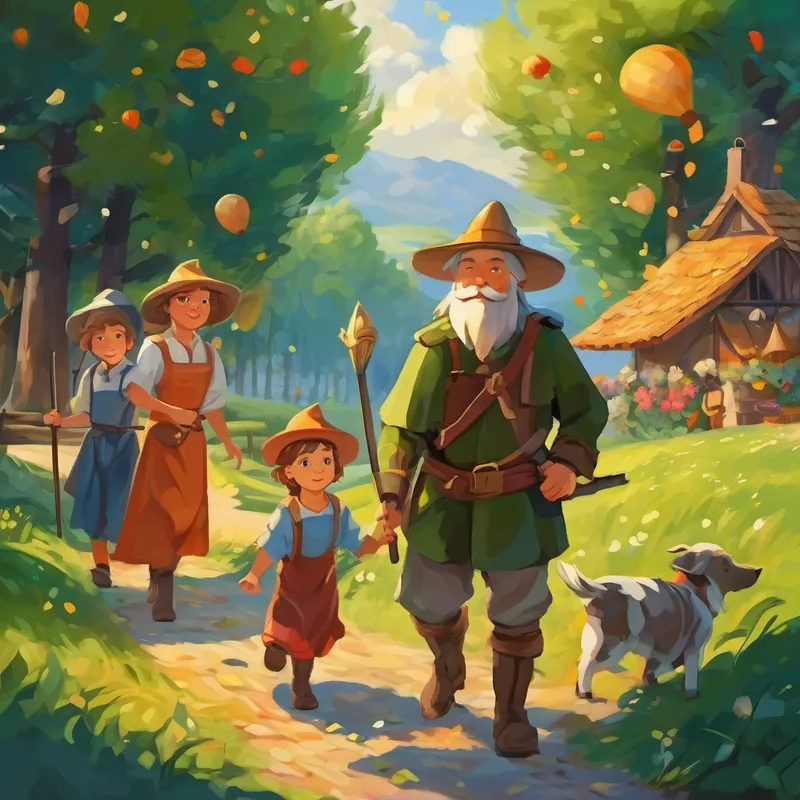 Freya bereitete alles mit ihrer Familie vor. Gemeinsam schmückten sie das Dorf mit bunten Fahnen und Laternen, die sanft im Wind flatterten. Um das Fest noch magischer zu gestalten, entzündeten sie Feuerfackeln und entzündeten die Fackeln entlang des Weges zum Festplatz. Sobald alles bereit war, kamen die Dorfbewohner in ihren festlichen Gewändern zum Fest. Es waren Fischer, Handwerker und Bauern - alle waren voller Vorfreude auf die Geschichten, die erzählt werden würden.