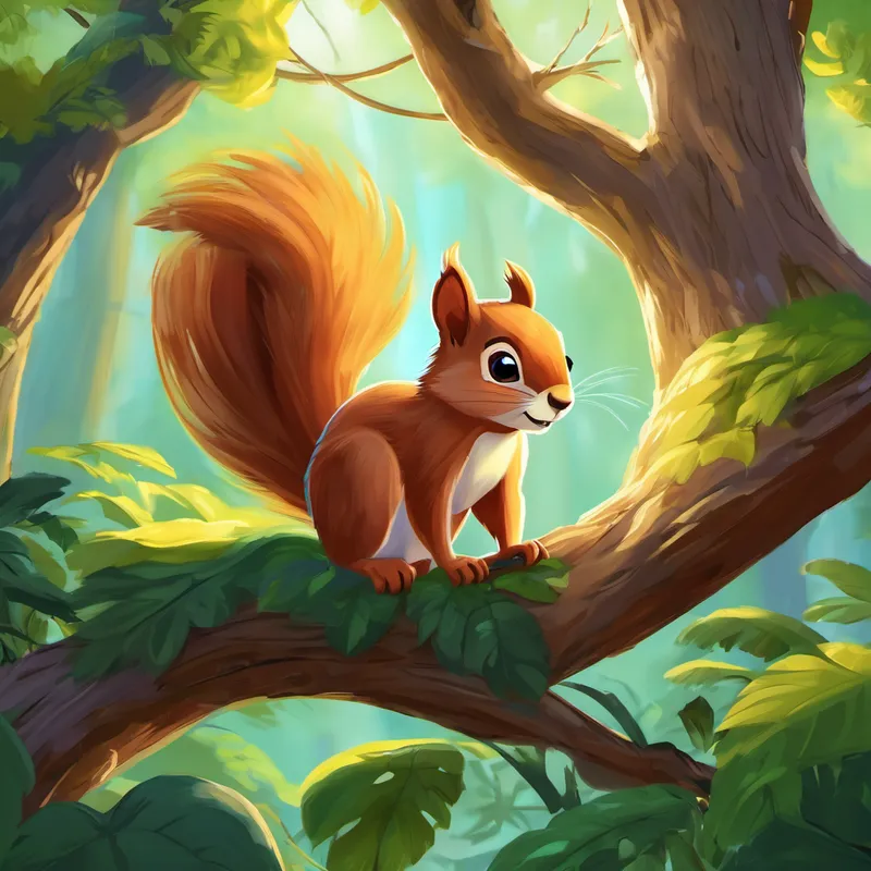 Once upon a time, in a magical forest filled with talking animals and enchanted trees, there lived a young squirrel named Carry. Carry was a very curious and adventurous squirrel, always eager to explore new things and make new friends. One sunny morning, Carry woke up in his cozy tree nest and decided it was time for an exciting adventure. He jumped out of his nest, stretched his little paws, and set off into the forest.