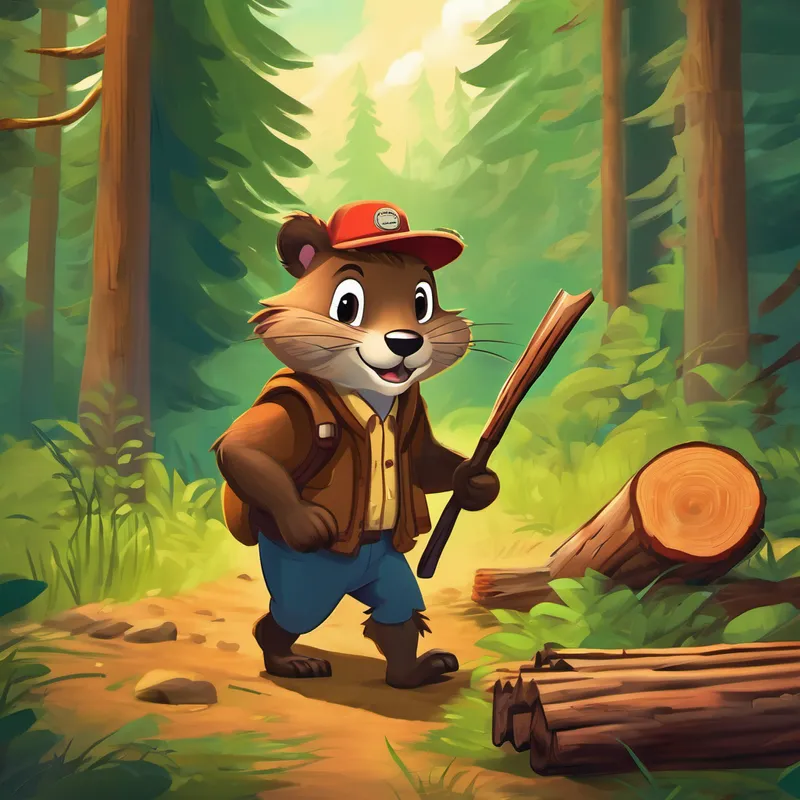 As Carry scampered through the forest, he came across a friendly beaver named Cut, who was skillfully chopping logs. Carry was amazed by Cut's ability to cut down trees with his sharp teeth. Intrigued, Carry asked Cut if he could help. "Of course!" said Cut. "You can carry these logs to the beaver dam. It will be a huge help!"