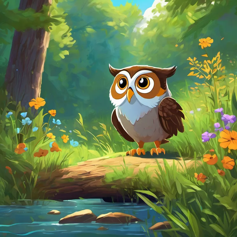 Carry, being small and nimble, offered to search for the precious pen. He darted between bushes, climbed trees, and even swam across a sparkling creek. And finally, nestled in a meadow's wildflowers, Carry discovered the owl's pen! Overjoyed, Find thanked Carry for his incredible effort. Carry, filled with happiness, realized how much joy he derived from helping others. But as they made their way back to the friendly beaver dam, they heard a loud noise, followed by a big CRASH!