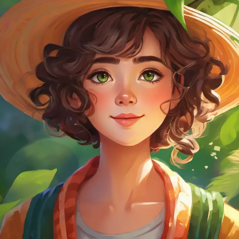 Short, curly hair, wide brown eyes, always wears colorful clothes paints a sun, receives a compliment from Long braided hair, green eyes, shy but friendly, pride swells.