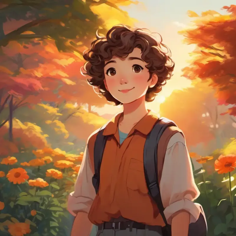 Students admire artwork, Short, curly hair, wide brown eyes, always wears colorful clothes's sun stands out, day ends on high note.