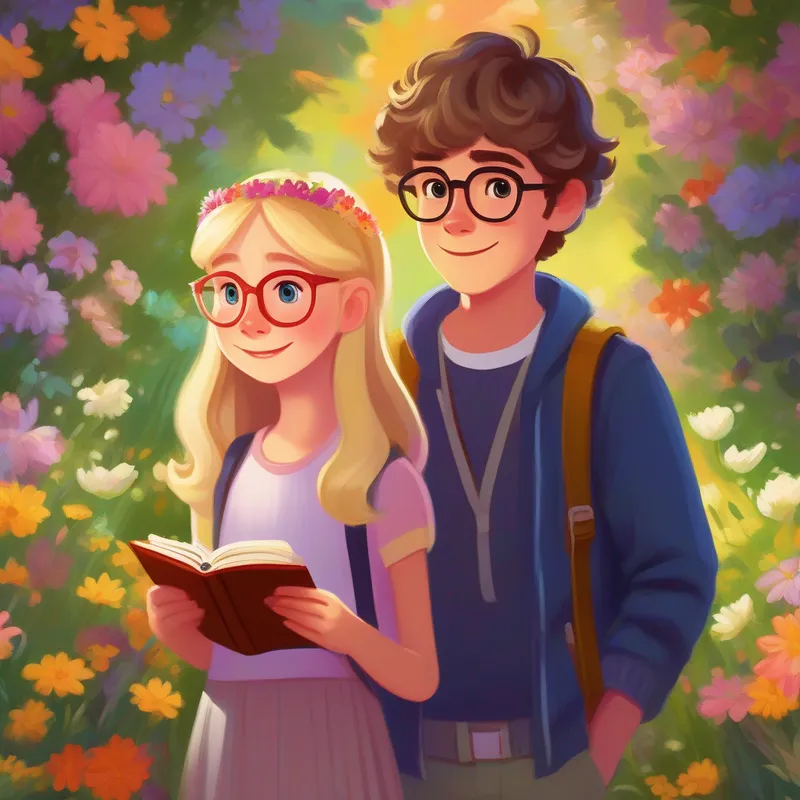 Max - brown-haired, wearing glasses, always carrying a sketchbook talking to Lily - blonde-haired, with a flower tiara, always wearing colorful clothes about the need for space and understanding.