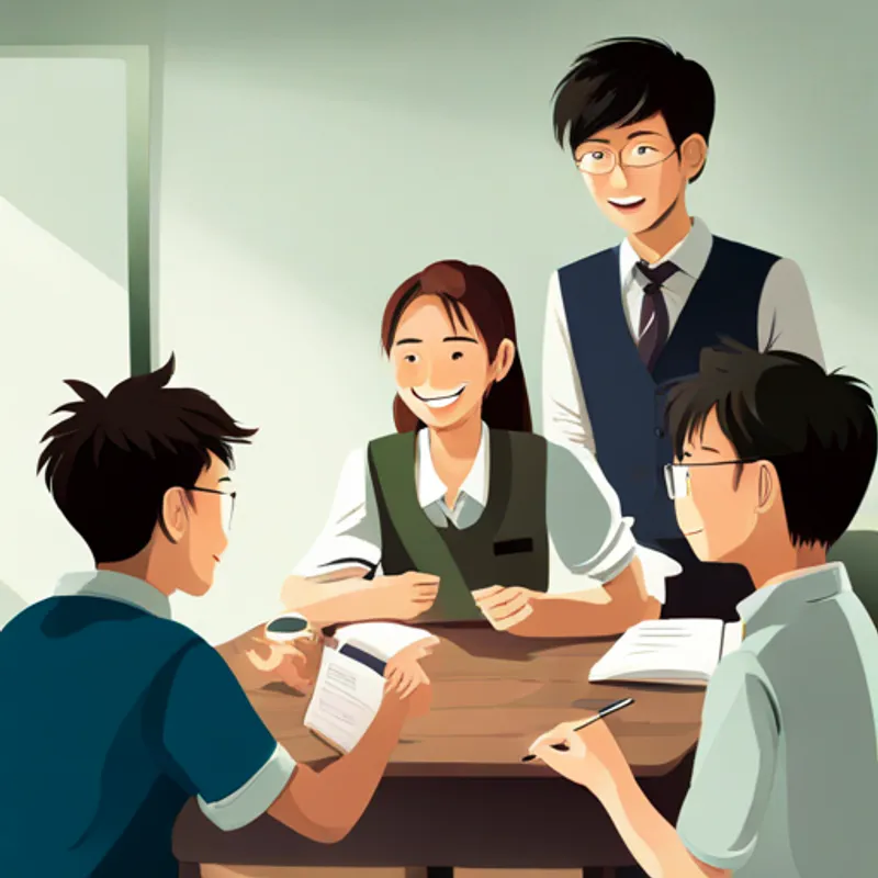 Smiling students planning a prank