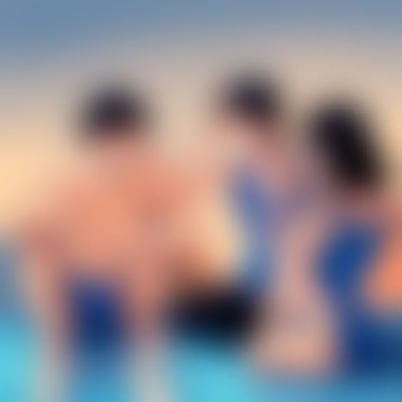 Remorseful teammates apologizing to Athletic student with black hair, wearing blue swimwear