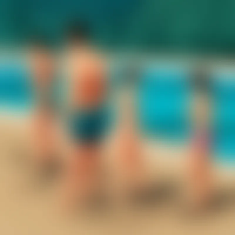 Athletic student with black hair, wearing blue swimwear and teammates reconciling and learning a lesson