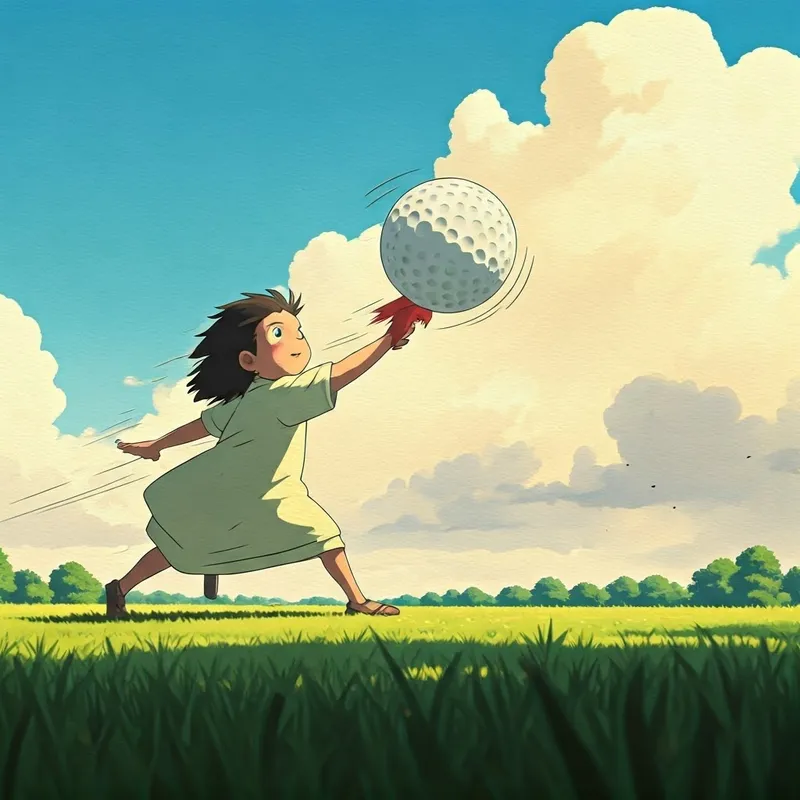 a close-up cartoon drawing of a golf ball flying through the air with a "thwack" sound effect