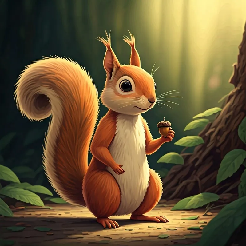 a squirrel holding a tiny acorn and looking impressed