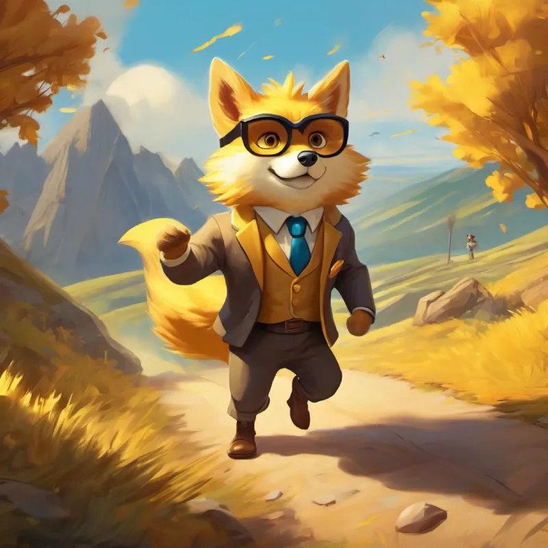 Golden fur, smart, brave, wears a tiny suit and spy goggles crash-lands and finds himself without a map or food.
