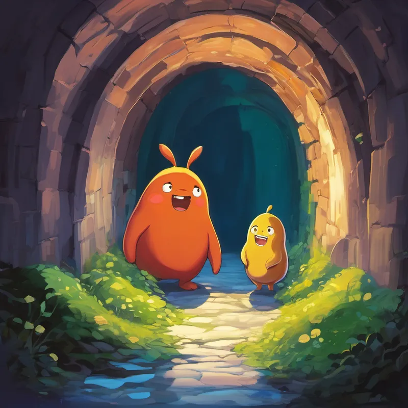 Inside the tunnel, Linke and the blob encountered a series of tricky riddles. They giggled and pondered together until they solved each one. This made them realize that teamwork and friendship were the key to overcoming any challenge. With every riddle conquered, the tunnel grew brighter and brighter until they reached the other end.