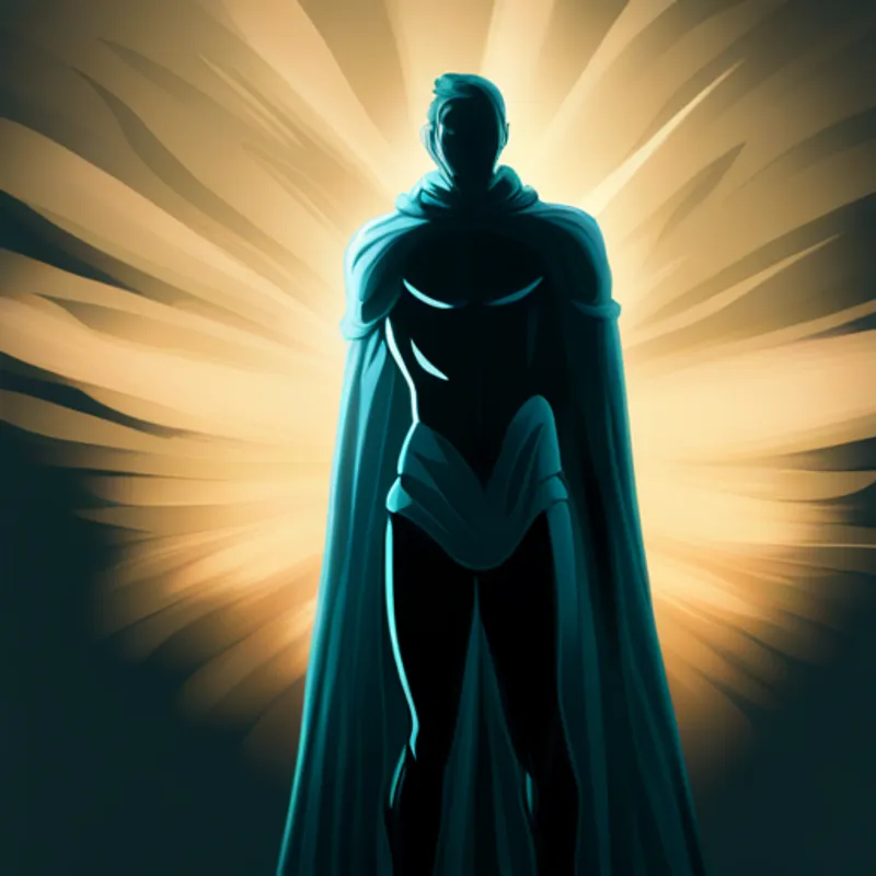 A tall figure in a black cape with glowing eyes. takes away A superhero in white briefs with a red cape.' powers