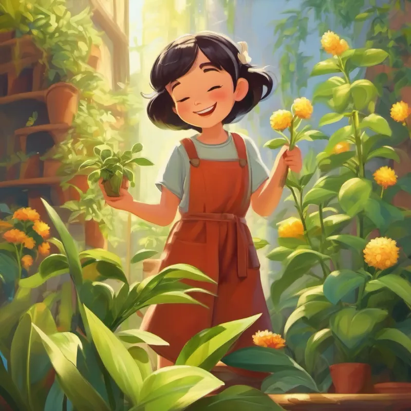 The recovery of the plant, with personified happiness showing.