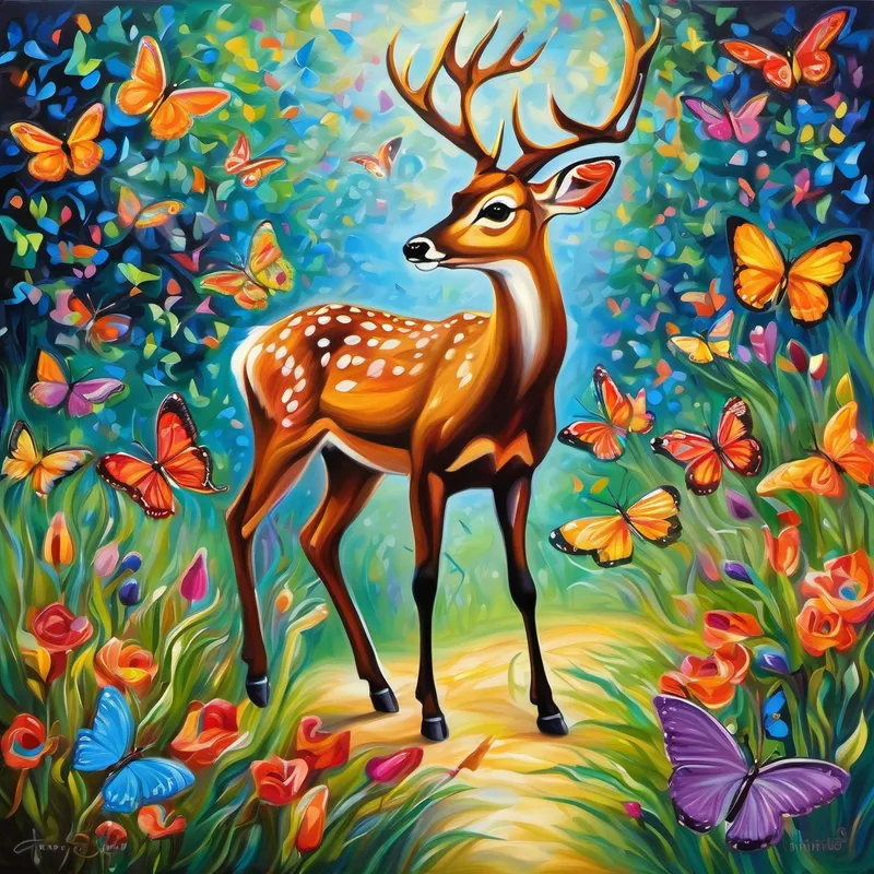 The deer nodded gracefully and dashed ahead, leading Jimmy to a magnificent clearing filled with colorful butterflies dancing in the sunlight. Fascinated, Jimmy whispered to the butterflies, "Dear friends, can you show me where to find the next letter of the alphabet?" The butterflies swirled and twirled, forming letters in the air with their wings. Jimmy's eyes widened with joy as he saw the letters taking shape.