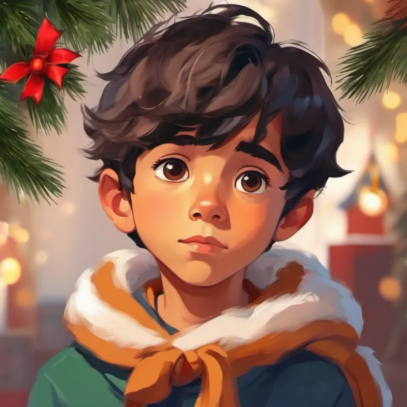 Curious boy, tan skin, dark eyes, short hair's realization about the essence of peace.