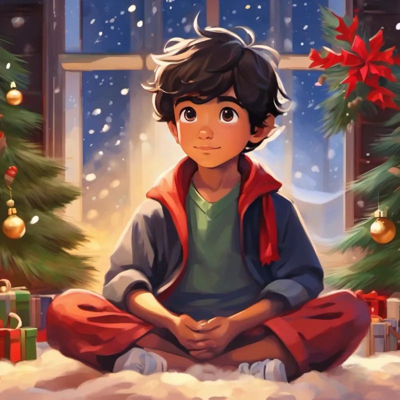 Curious boy, tan skin, dark eyes, short hair practices meditation and gains insight.