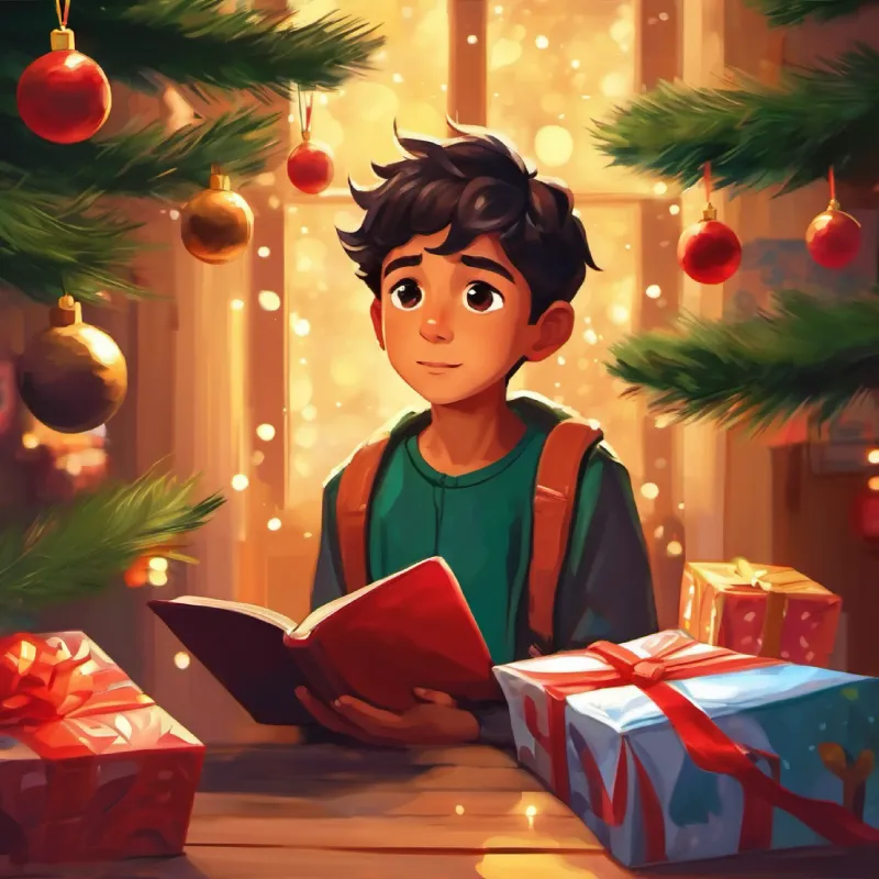 Curious boy, tan skin, dark eyes, short hair spreading the teachings to friends.