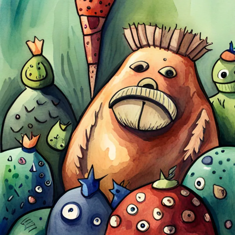 Sad creature surrounded by other cheerful creatures