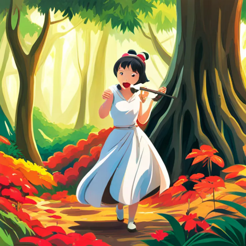 Kiki singing beautifully in the forest