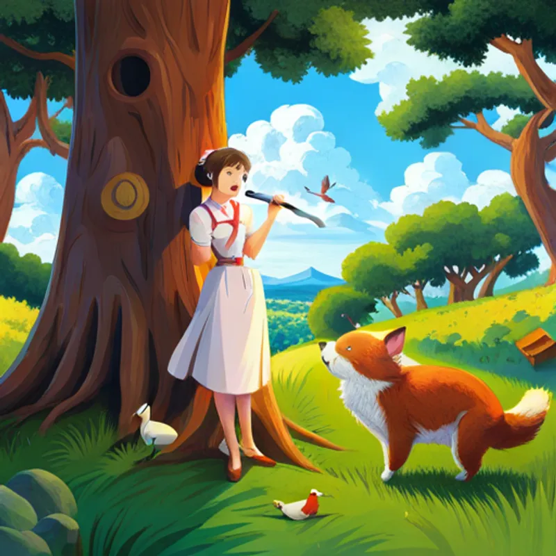 Kiki joyfully singing while other animals cheer her on