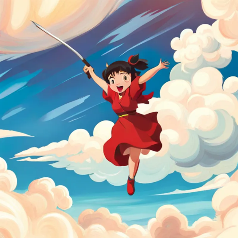 Kiki soaring through the sky with confidence and pride