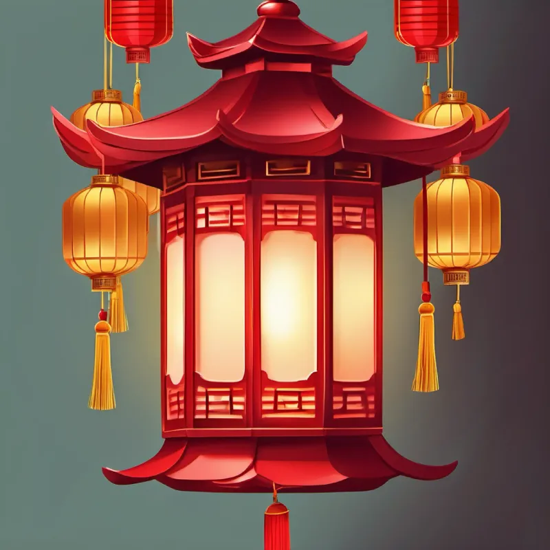 Introducing A beautiful red lantern, made of shiny red paper with golden tassels, a warm glow inside , a red lantern in China on the Lantern Festival night.