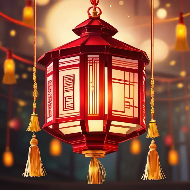 A beautiful red lantern, made of shiny red paper with golden tassels, a warm glow inside  realizes that each lantern has its own wish and story.