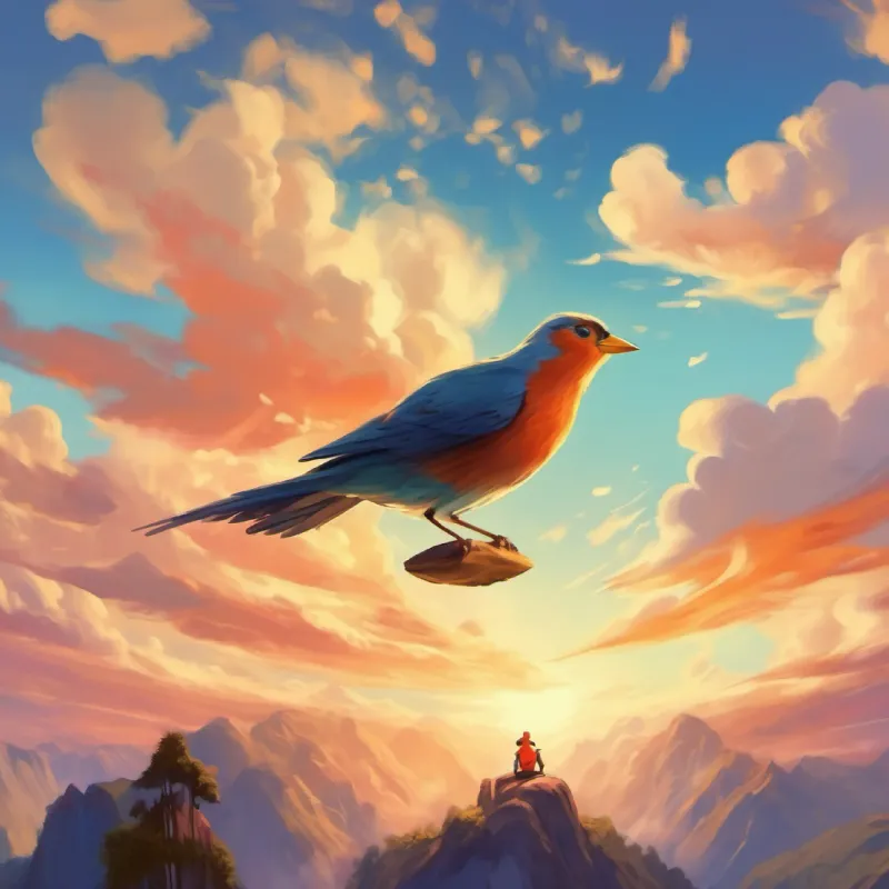 Imagining flying on a bird, skyward