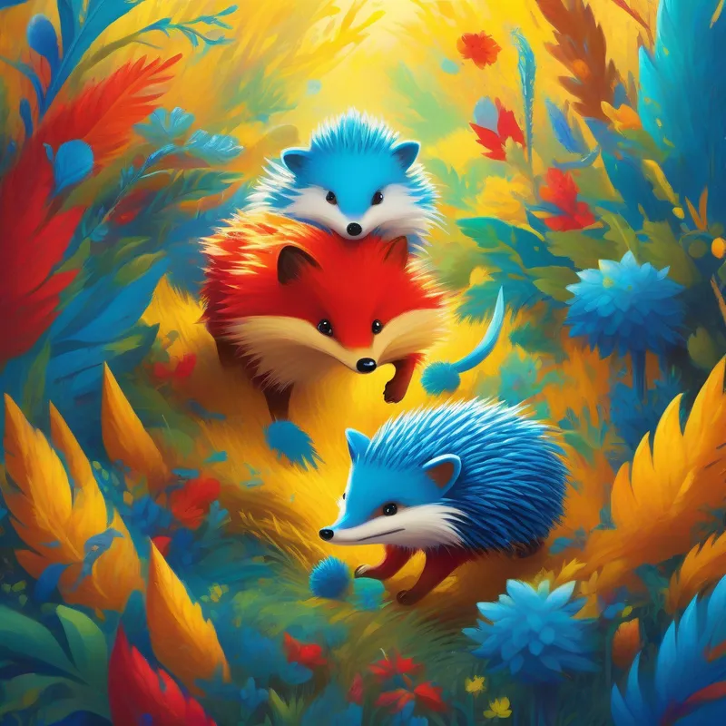 Blue hedgehog with super speed - teenage boy, Yellow fox with two tails - clever and can fly, and Red echidna with great strength - the last of his kind together as friends in a colorful world