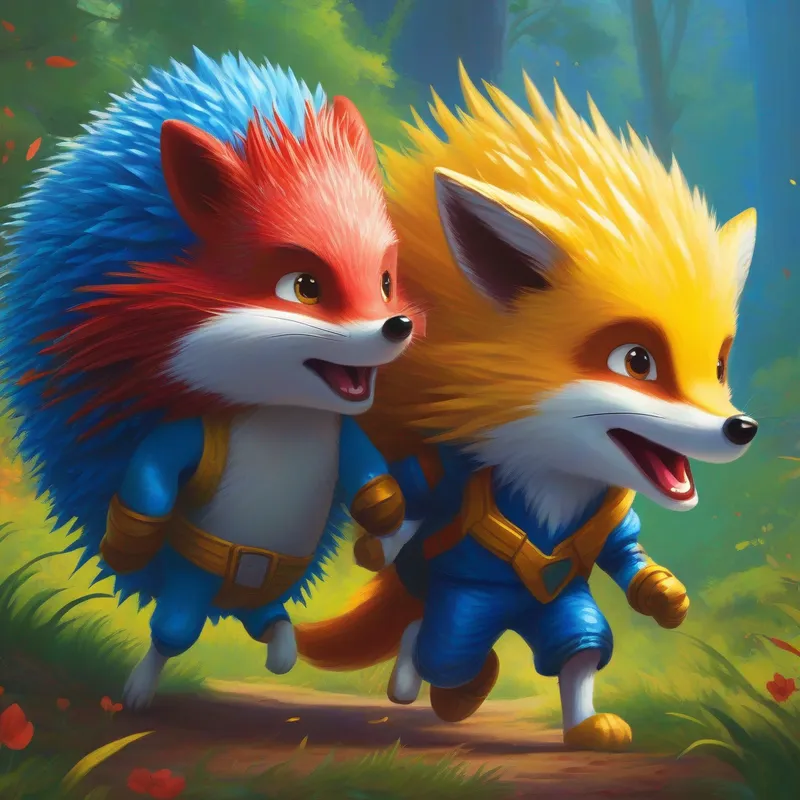 Blue hedgehog with super speed - teenage boy, Yellow fox with two tails - clever and can fly, and Red echidna with great strength - the last of his kind supporting each other through challenges