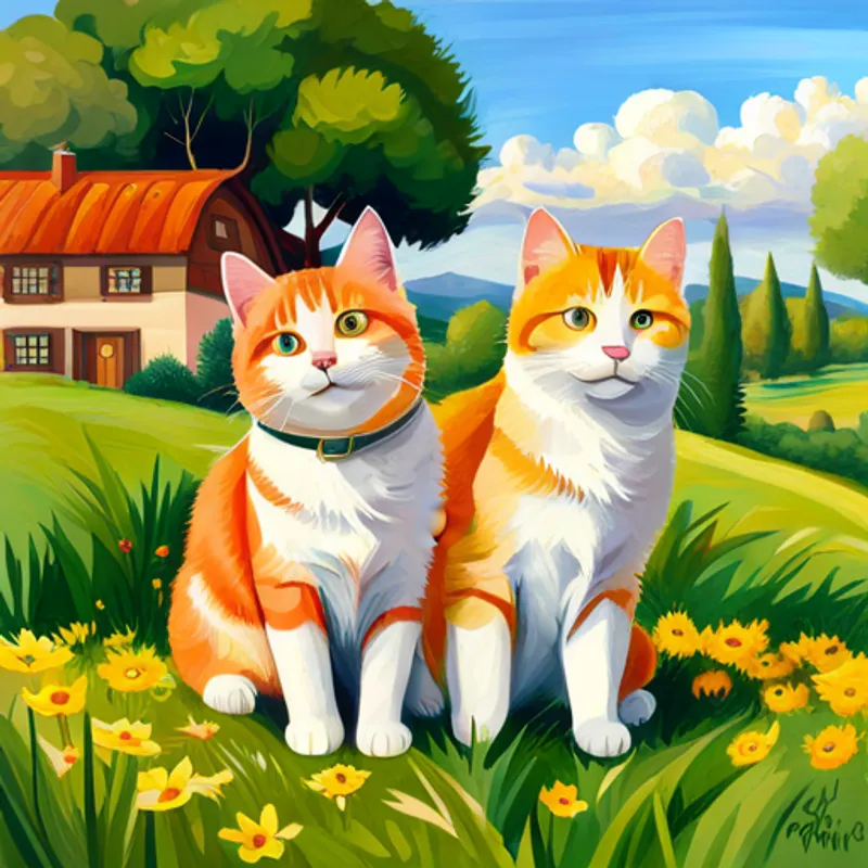 Due gattini giocano felici nel prato