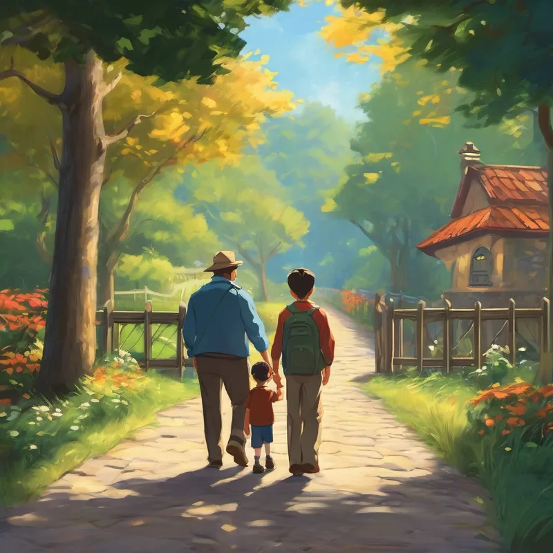 Mr. Johnson smiled warmly and looked down at his son. "Well, Timmy," he began, "being a man is about more than just being big and strong. It's about having qualities like kindness, courage, and respect. Let's keep walking, and I will show you some examples." As they continued their walk, they saw two men on a bench, one shouting and being mean to others, while the other man listened patiently and offered a helping hand. Pointing at them, Mr. Johnson explained, "You see, Timmy, being a man means choosing kindness over anger, and treating others with respect. That man over there is displaying the true qualities of a gentleman."
