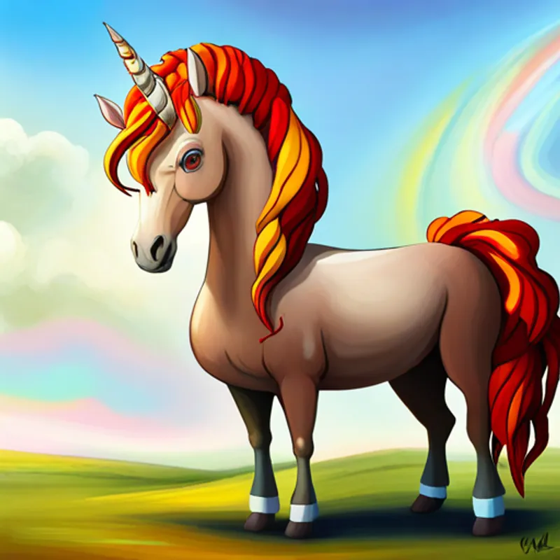 Unicórnio branco com uma crina colorida