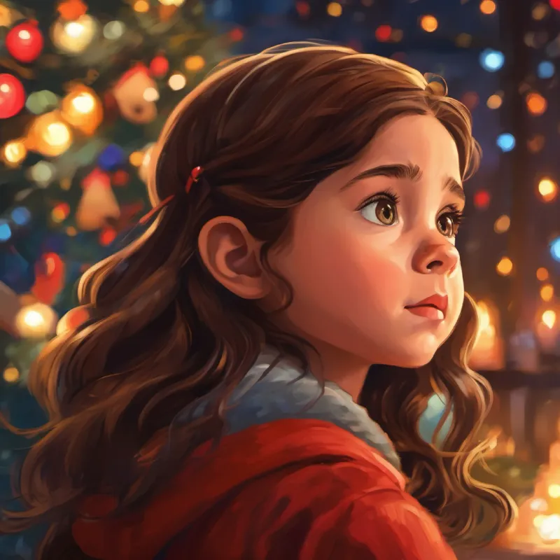 Brave young girl with hopeful eyes and long brown hair 's internal conflict and decision to go