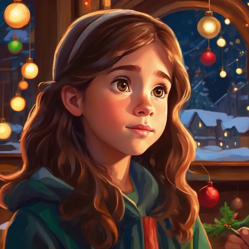 Transition to the evening when Brave young girl with hopeful eyes and long brown hair  discovers something new