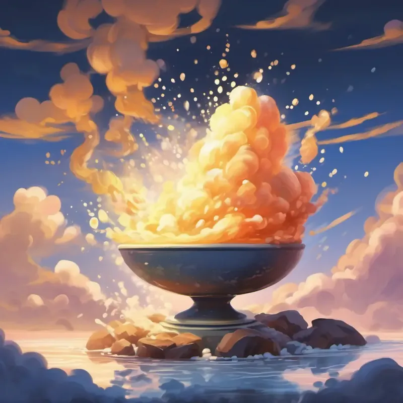 Salt shaker tipping over, salt shaking out, causing chaos, a cloud of salt in the air.