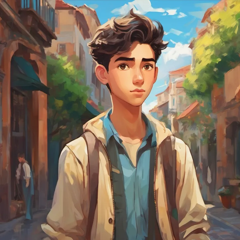 A young man with a determined look in his eyes, wearing stylish clothes. helping others