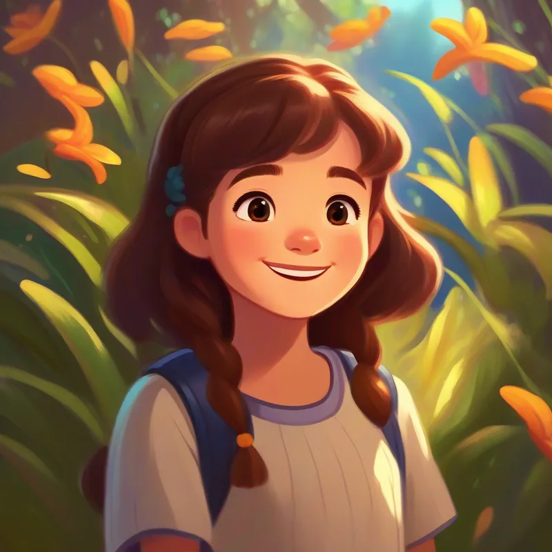 Lily with brown hair and a bright smile listening to stories with her eyes wide open