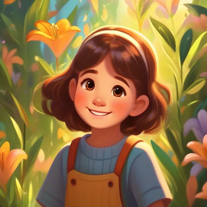 Lily with brown hair and a bright smile growing and learning as she listens to others