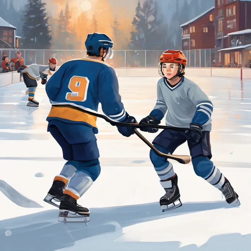 Then, one fateful day, everything changed. As Alex was playing a neighborhood pickup game, a stranger with a warm smile approached him. It was Mr. Thompson, a professional hockey scout who had heard whispers about Alex's extraordinary skills on the ice. Mr. Thompson watched as Alex glided across the rink, scoring goal after goal, displaying an undeniable talent and passion for the game. Impressed by the little boy's abilities, Mr. Thompson invited Alex to a tryout for a professional hockey team. Excitement bubbled within Alex's heart as he realized that his dreams were about to become a reality. He knew that this was his chance to shine.